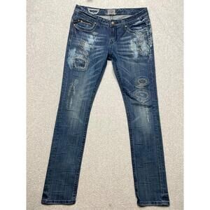90s Y2k Express Rerock Distress Denim Jeans Womens 8 Embroidered Glam Rock